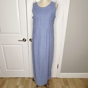 Russ Berens Malibu USA 100% Linen Tank Maxi Dress Size Small Blue